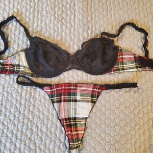 La Perla black lace and plaid bra (34C) and thong set